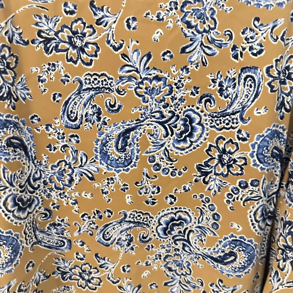 J JILL WEAVER XL Paisley Tan-Blue V Neck Polyester long sleeve top quiet luxury - Picture 11 of 12